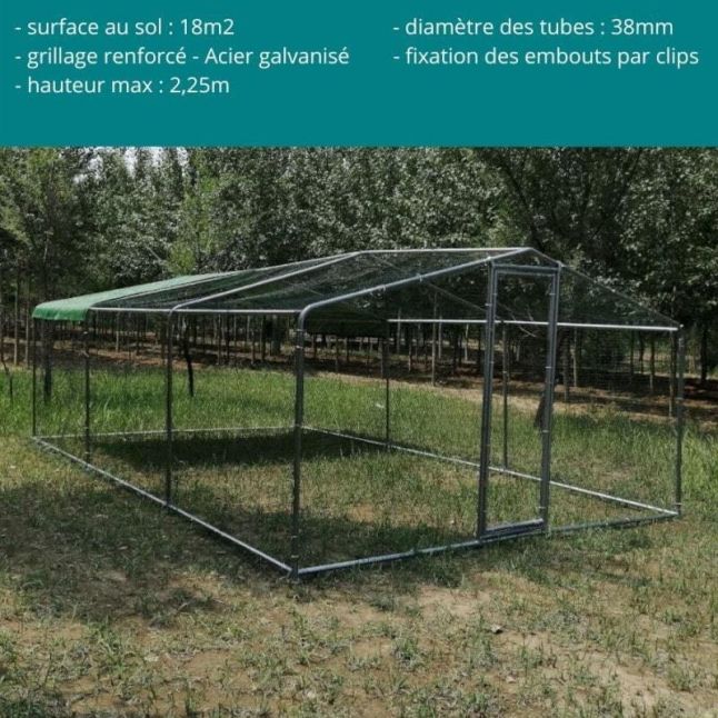 Parc à Poules - Enclos 18m² Ø38mm 6x3x2,25m - Acier Galvanisé