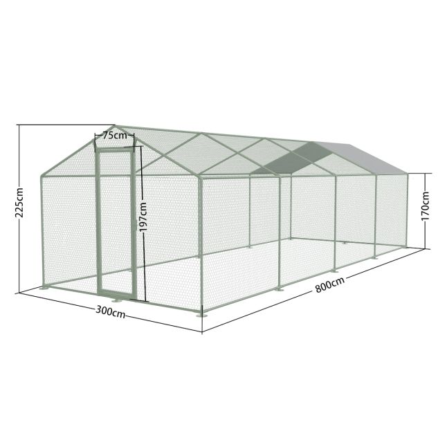 Parc à Poules - Enclos 24m² Ø38mm 8x3x2,25m - Acier Galvanisé