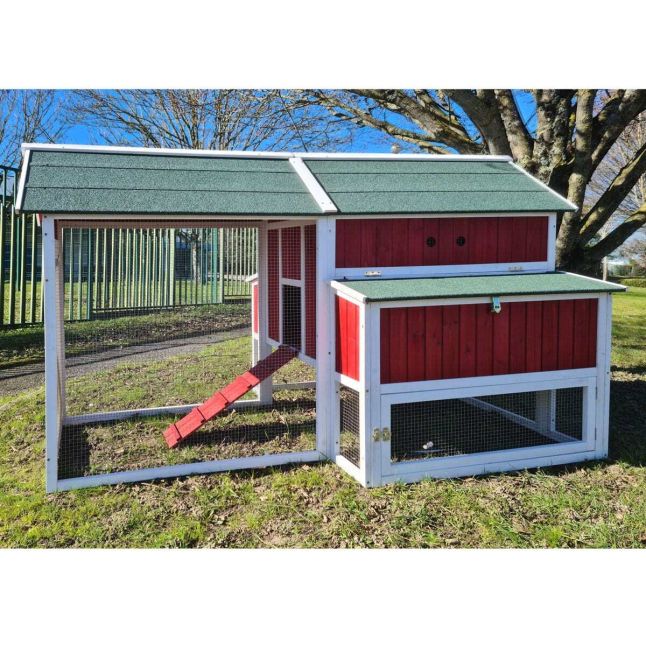 Poulailler Deluxe rouge toit shingle vert 10 à 12 poules V3.0