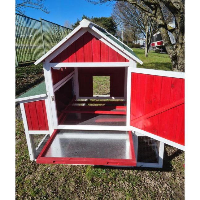 Poulailler Deluxe rouge toit shingle vert 10 à 12 poules V3.0